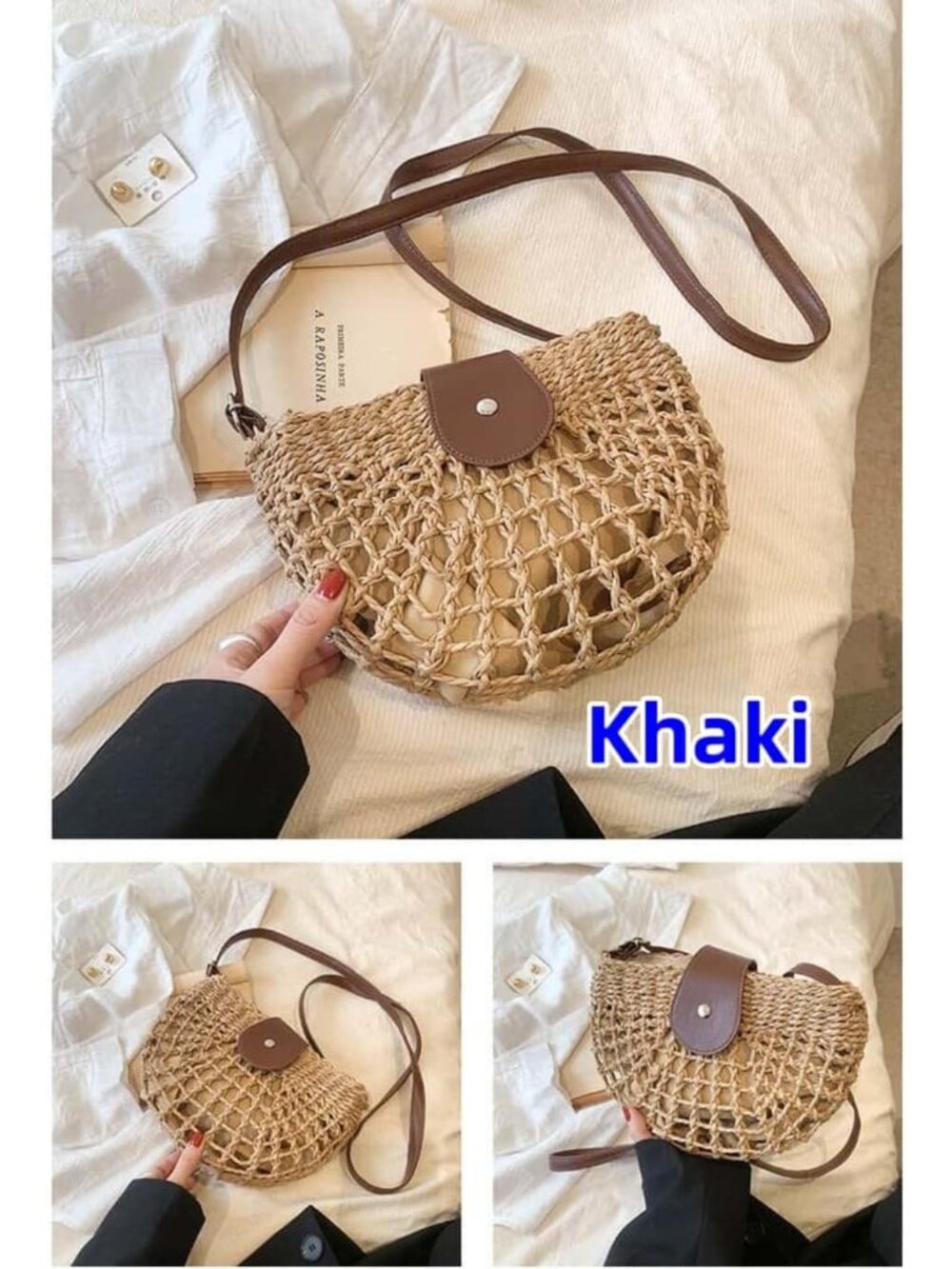 Straw Crossbody Bags for Women Trendy Boho Semicircular Shape Hollow Out Bag Chi - Picture 3 of 7